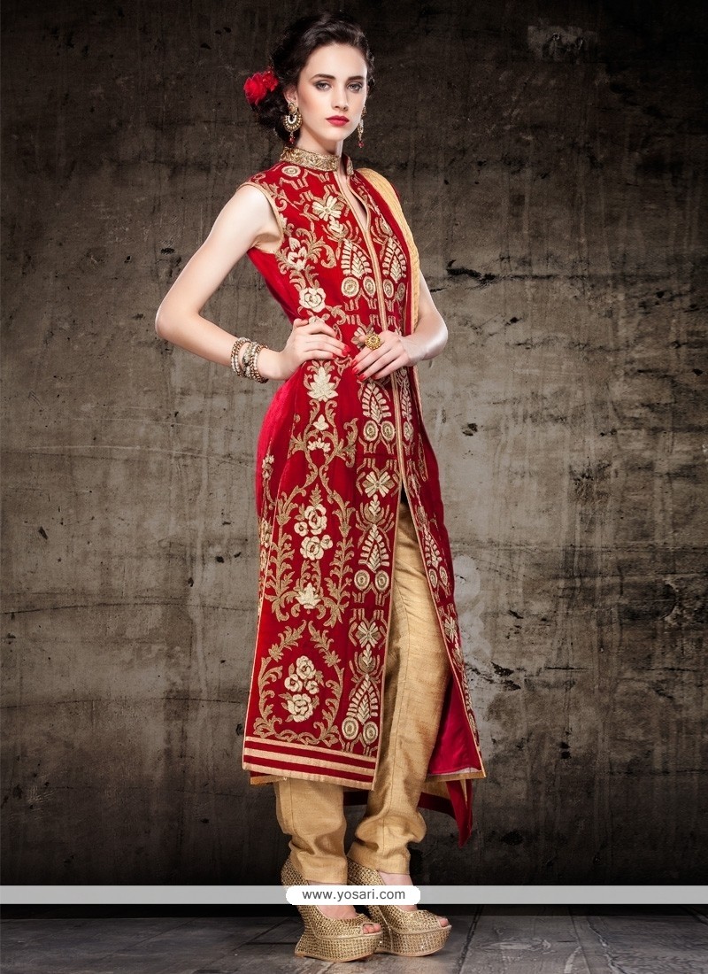 Royal Velvet Maroon Lace Work Designer Straight Salwar Kameez