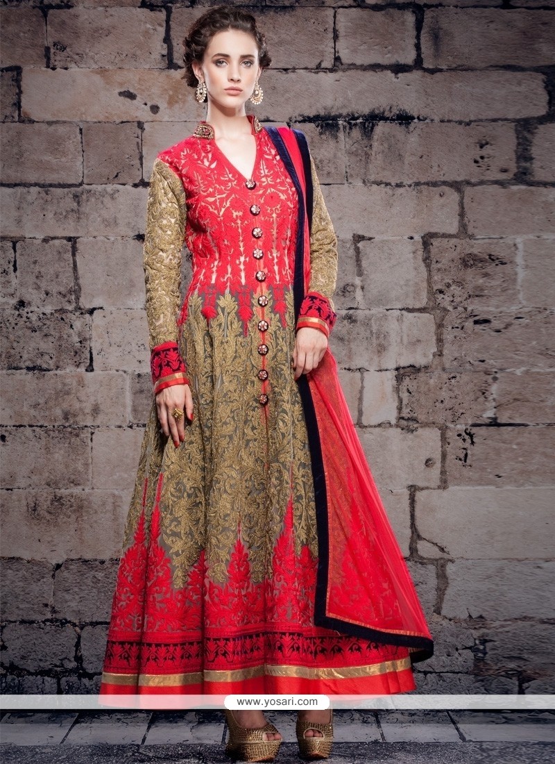 Pleasing Embroidered Work Net Anarkali Salwar Suit