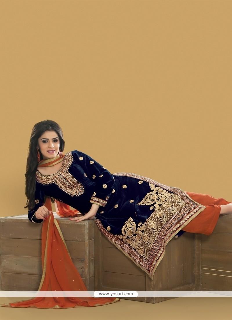 Honourable Embroidered Work Velvet Designer Pakistani Suit