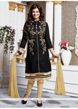 Ayesha Takia Black Embroidered Work Churidar Designer Suit