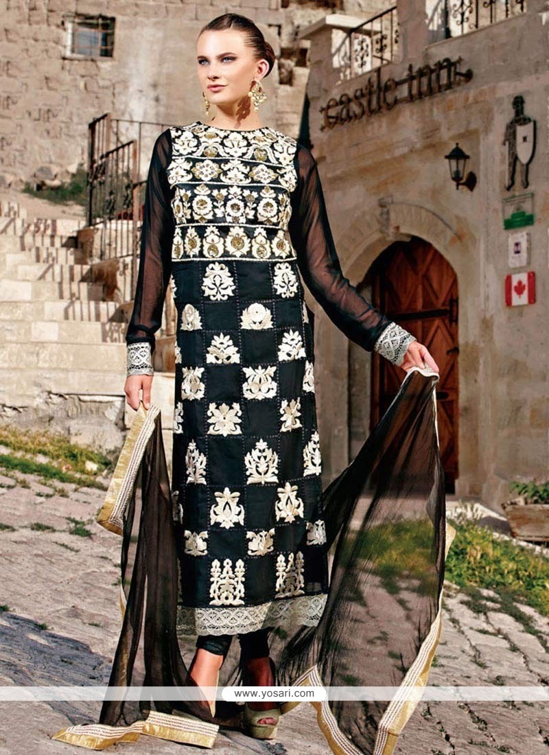 Bedazzling Black Faux Georgette Pakistani Suit