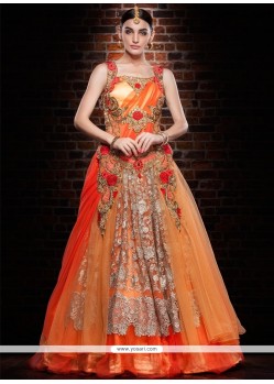 Capricious Net Orange And Peach Floor Length Gown