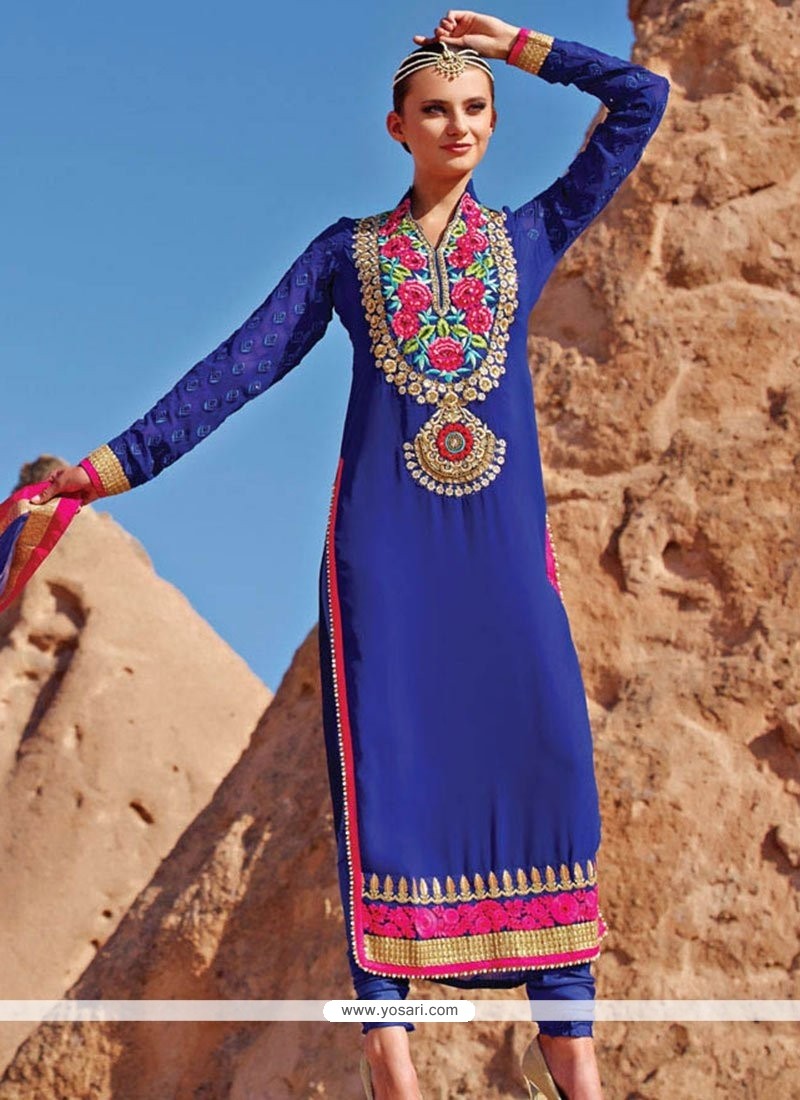 Royal Blue Shaded Faux Georgette Pakistani Suit