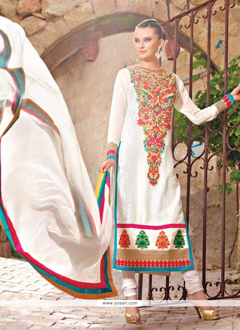 Dazzling White Shaded Faux Georgette Pakistani Suit