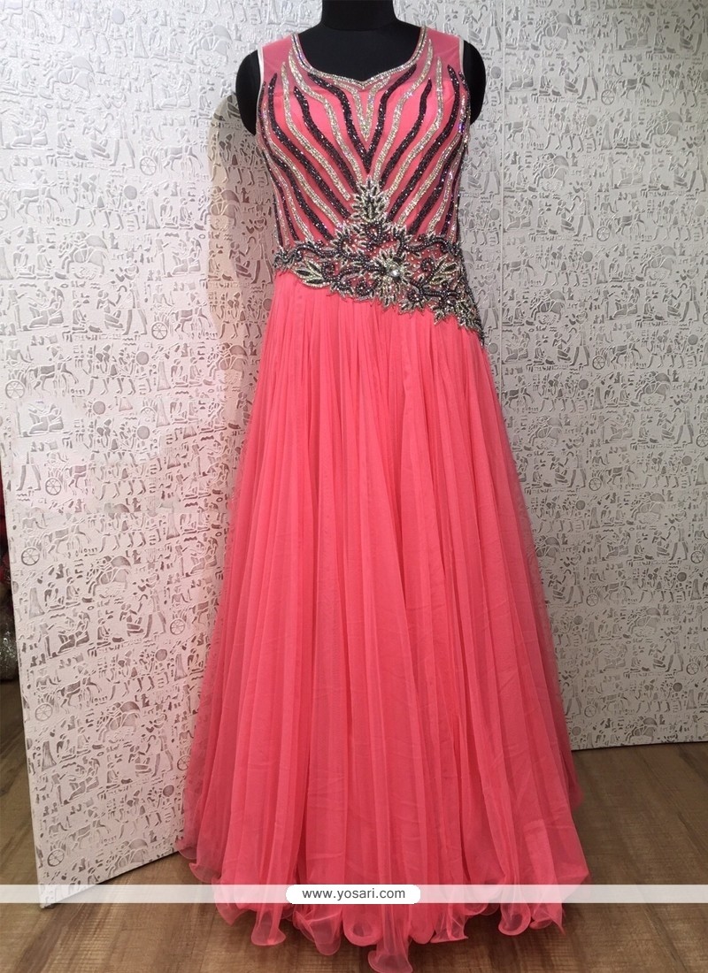 Pink Net Cutdana Work Designer Gown