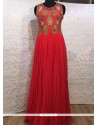 Festal Red Net Resham Work Designer Gown