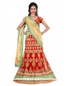 Bewitching Red Patch Border Work Net A Line Lehenga Choli