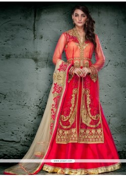 Dignified Red Embroidered Work Net A Line Lehenga Choli