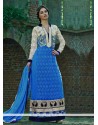 Off White And Blue Resham Work Georgette Salwar Suit