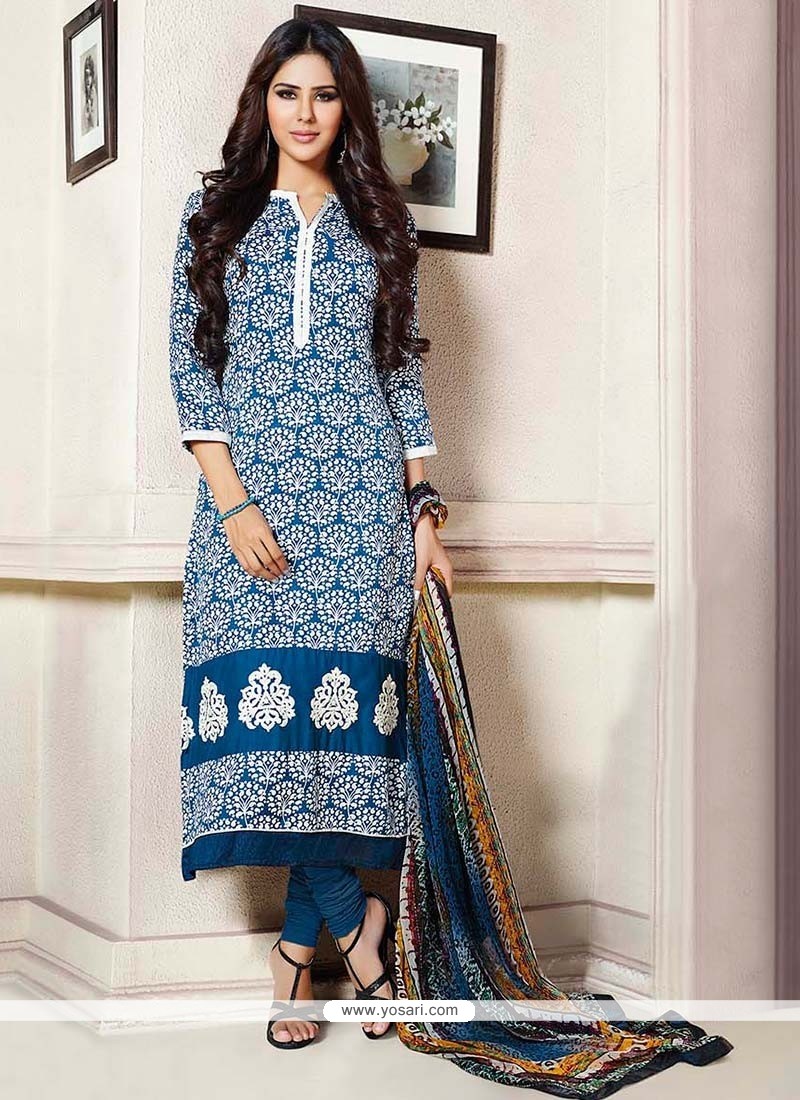 Blooming Blue Pashmina Churidar Suit
