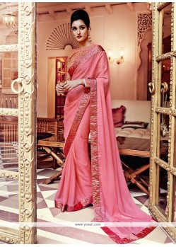 Conspicuous Hot Pink Embroidered Work Georgette Designer Saree