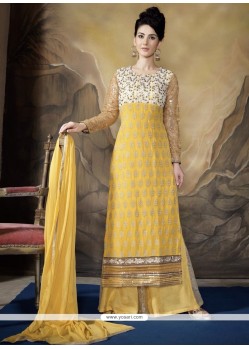Stylish Yellow Resham Work Designer Palazzo Salwar Suit