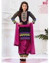 Surpassing Cotton Hot Pink And Black Lace Work Designer Patiala Salwar Kameez