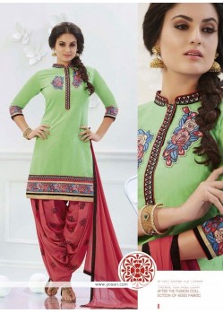 Fetching Green Cotton Designer Patiala Salwar Kameez