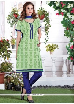 Remarkable Embroidered Work Chanderi Green Churidar Suit