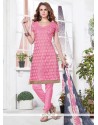 Mesmeric Embroidered Work Chanderi Pink Churidar Suit