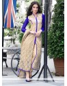 Cream And Blue Embroidery Work Churidar Suit