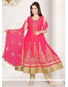 Delightful Hot Pink Resham Work Anarkali Salwar Suit