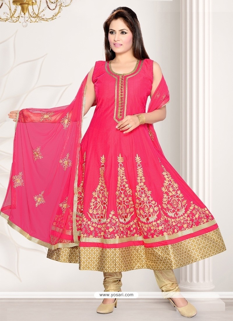 Delightful Hot Pink Resham Work Anarkali Salwar Suit