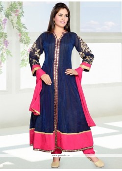 Charming Blue Chanderi Anarkali Salwar Suit