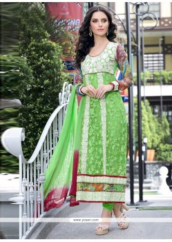 Angelic Green Embroidery Work Churidar Suit