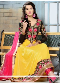 Yellow And Black Georgette Anarkali Suit