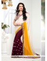 Majestic Resham Work White And Yellow Designer Saree