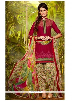 Exquisite Embroidered Work Cotton Hot Pink Designer Patiala Suit