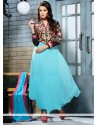 Turquoise And Black Resham Work Anarkali Salwar Suit