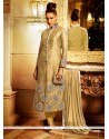 Trendy Resham Work Bhagalpuri Silk Beige Designer Suit