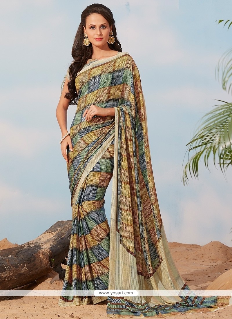 Observable Faux Crepe Print Work Casual Saree