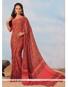 Awesome Faux Crepe Print Work Casual Saree