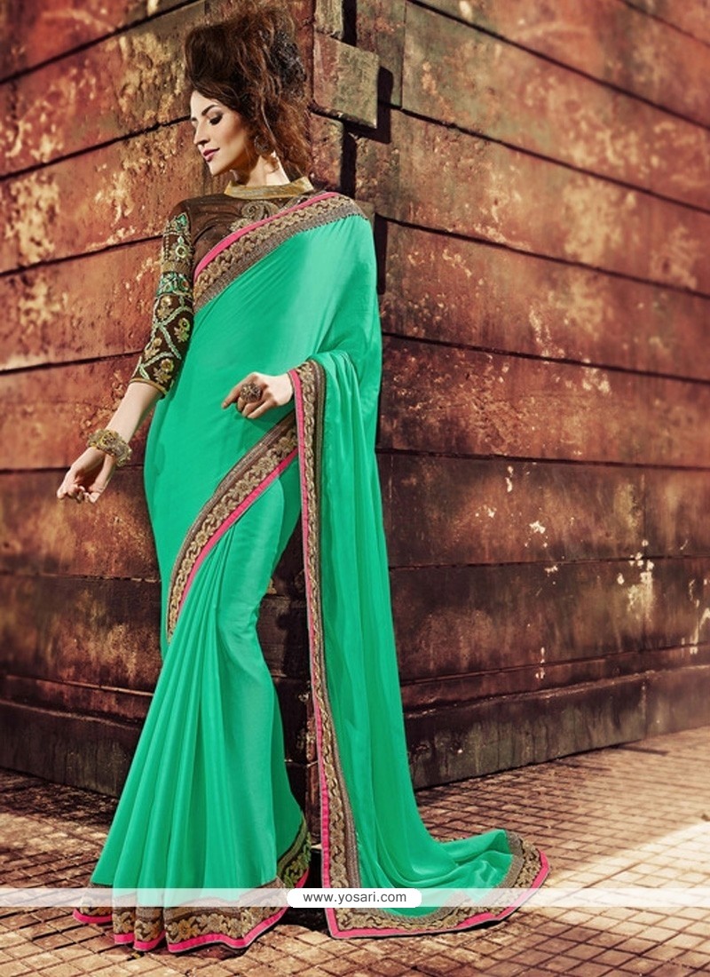 Prepossessing Green Resham Work Designer Saree