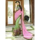 Lustrous Lace Work Pink And Sea Green Designer Saree