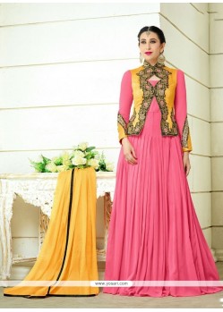 Karishma Kapoor Pink Zari Work Floor Length Anarkali Salwar Suit