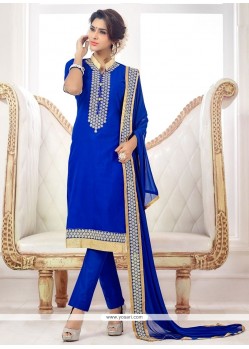 Dignified Embroidered Work Blue Cotton Churidar Salwar Kameez
