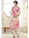 Flawless Lace Work Pink Cotton Churidar Salwar Kameez