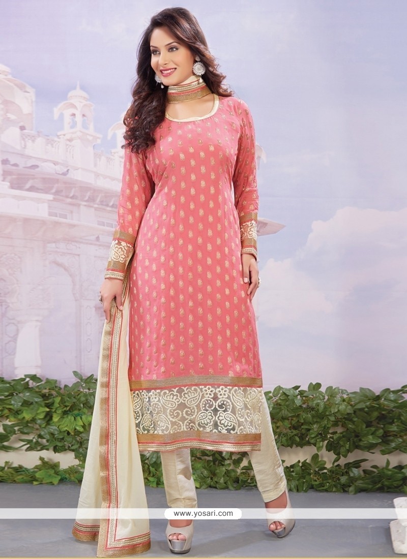 Intricate Viscose Hot Pink Resham Work Designer Straight Salwar Kameez
