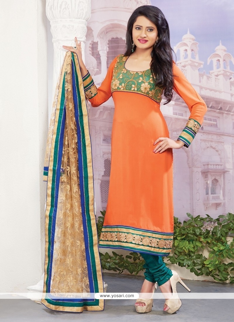 Eye-catchy Orange Georgette Designer Straight Salwar Suit