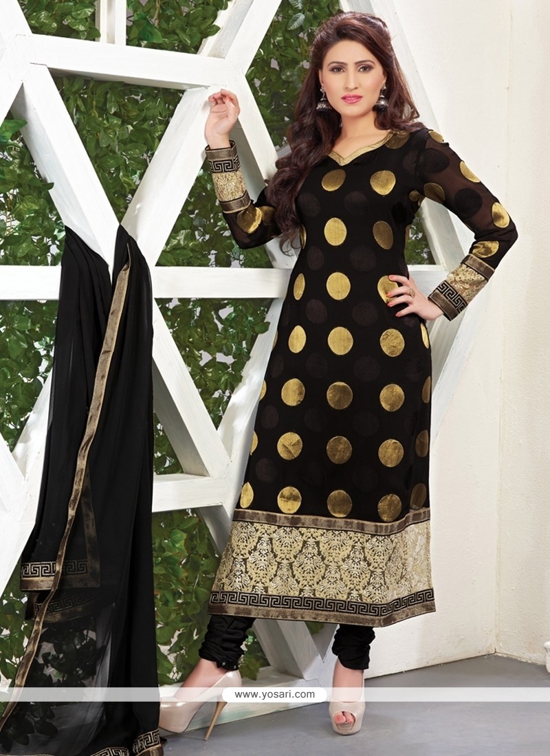 Hypnotic Black Lace Work Viscose Designer Straight Salwar Kameez
