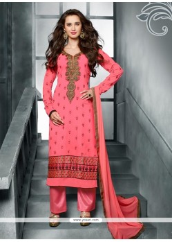 Immaculate Resham Work Georgette Pink Designer Pakistani Suit