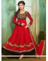 Markable Red Embroidery Anarkali Suit