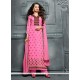 Noble Pink Lace Work Georgette Designer Straight Salwar Kameez