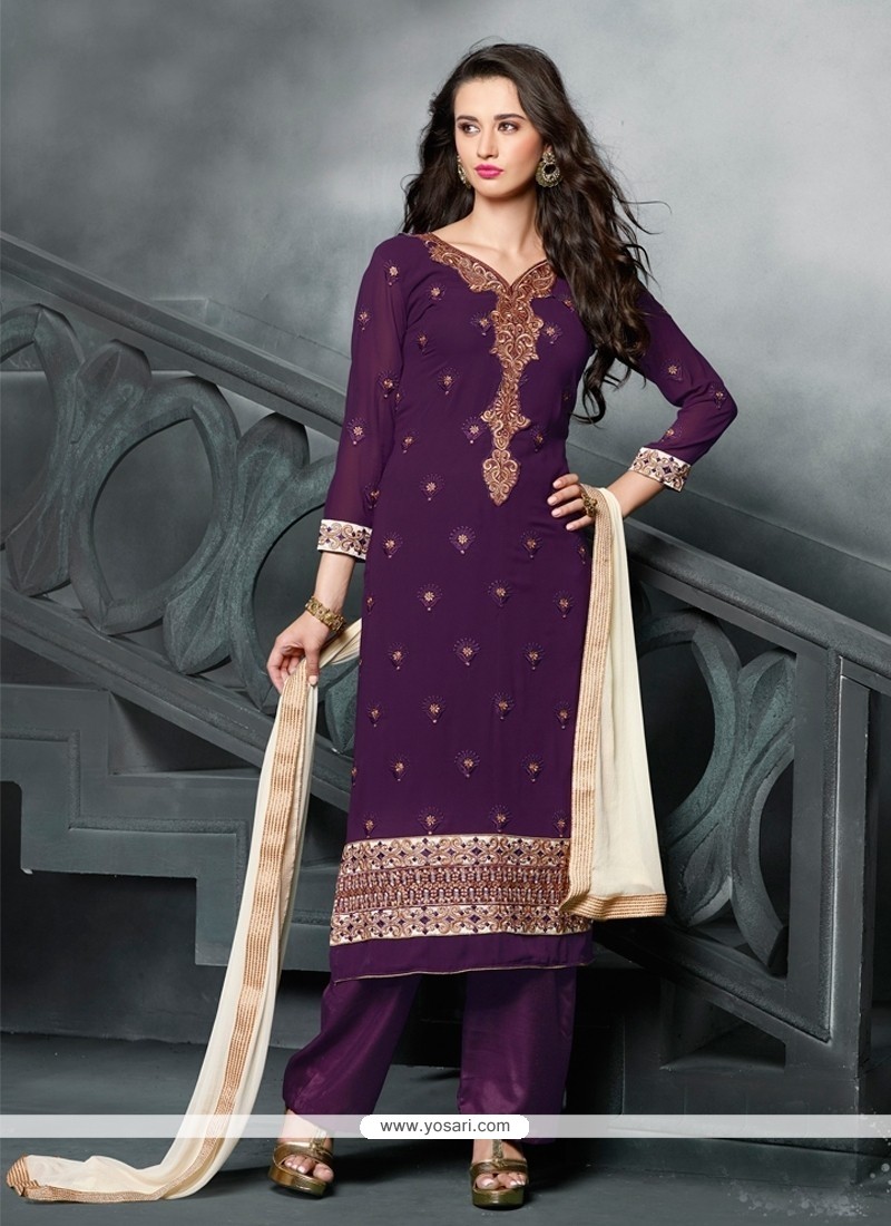 Trendy Resham Work Purple Designer Pakistani Salwar Suit