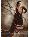 Sparkling Velvet Brown Designer Straight Salwar Kameez