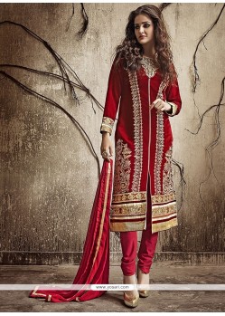 Magnificent Lace Work Velvet Churidar Salwar Suit