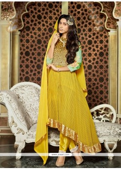 Sophisticated Embroidered Work Net Yellow Designer Salwar Suit