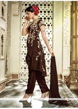 Regal Brown Zari Work Designer Salwar Suit