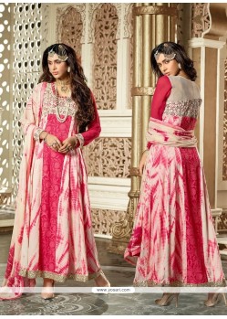 Prepossessing Lace Work Hot Pink Net Anarkali Salwar Suit