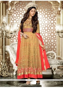 Charismatic Beige Lace Work Net Anarkali Salwar Suit